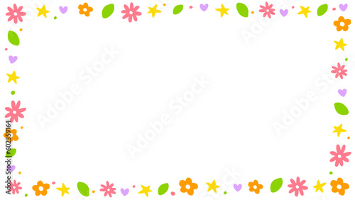 Cute Confetti Daisy Flower Heart Star Leaf Sprinkle Sparkle Flower Ditsy Shine Dot Doodle Handdrawn Colorful Rectangle Card Border Frame Template Banner Copy Space for Spring Summer Party Celebration