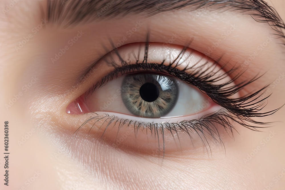 Fototapeta premium Perfect Eye. Close Up of a Beautiful Female Model's Eye with Flawless Makeup and Fashionable Look. Generative AI illustrations.