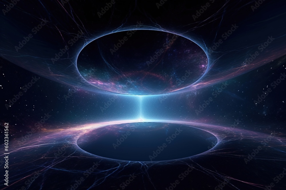 Tunnel or wormhole, tunnel that can connect one universe with another. Abstract speed tunnel warp in space, wormhole or black hole, scene of overcoming the temporary space in cosmos. Generative AI