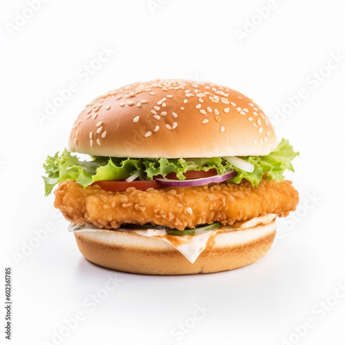 Fast Food Pork Hamburger With Vegetables 3D Illustration