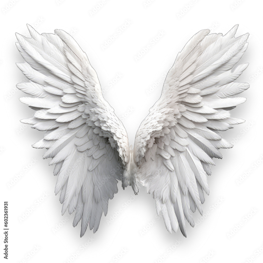 Fototapeta premium white angel wings in transparent background, ai generative