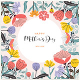 Mother's Day greeting cards with beautiful blossom flowers, and vector illustrations.