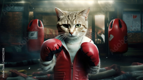 boxer cat wearing gloves created with Generative AI technology