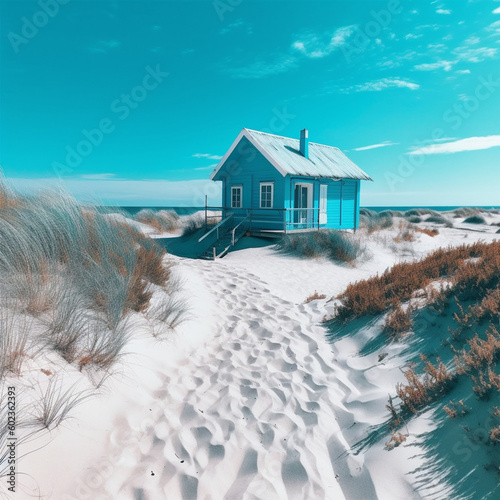 blue house on the beach made with Generative Al