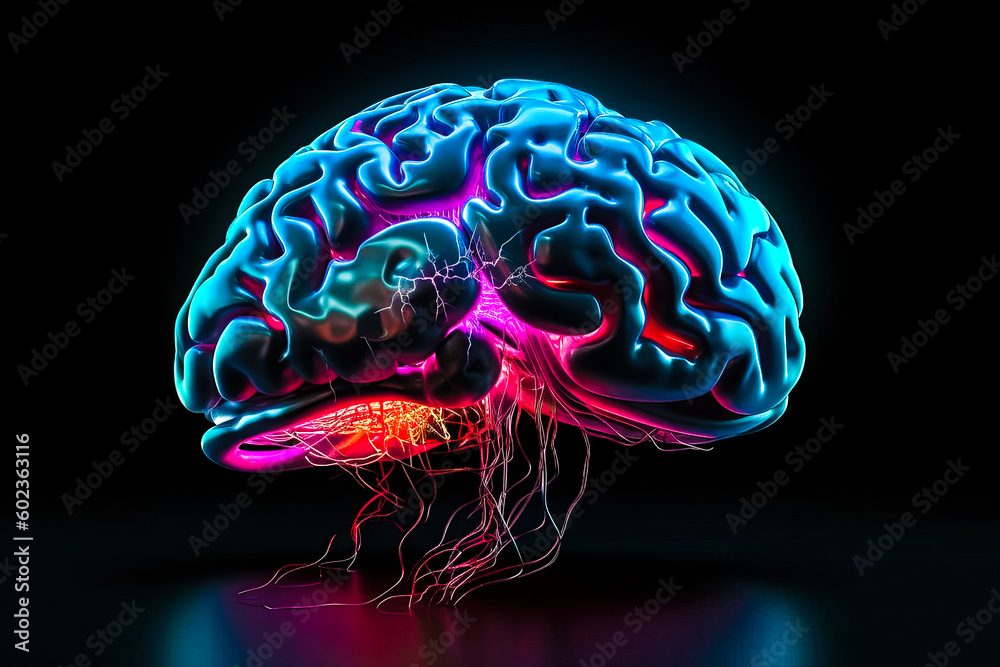 Brain abstract digital human brain. Neural network digital Electrical activity, flashes and lightning. Artificial brain, neon light abstract background. Brain abstract digital human brain. Neural network digital Electrical activity, flashes and lightning. Artificial brain, neon light abstract background.
