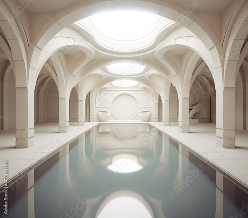 Un refugio de ensueño: Representación 3D de un arco de entrada de piscina de lujo