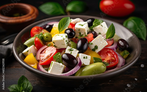 Greek Salad Horiatiki salata created with Generative AI technology