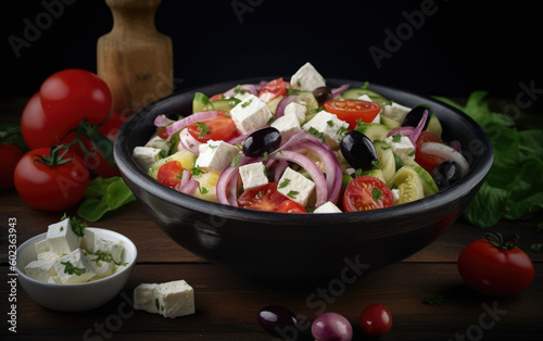 Greek Salad Horiatiki salata created with Generative AI technology