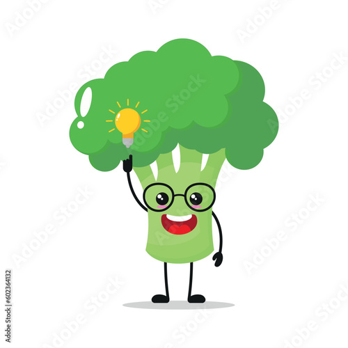 Single Smart Broccoli Got Idea Inspiration With Shiny Lamp Vector Illustration