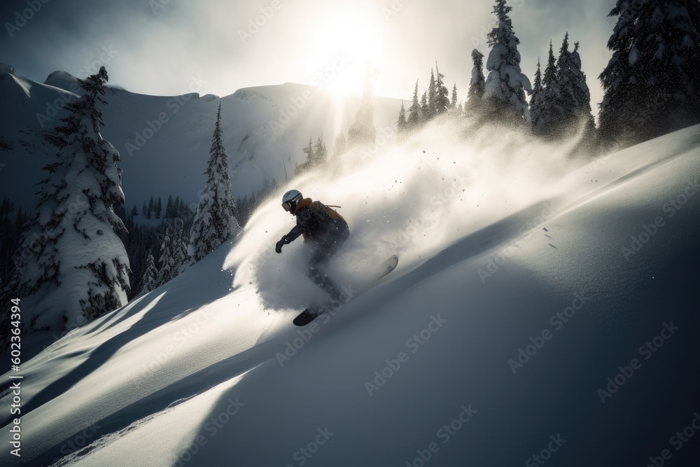 A Snowboarder's Descent Down a Treacherous Mountain Slope A Snowboarder's Descent Down a Treacherous Mountain Slope