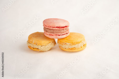 Colorful macrons on white background