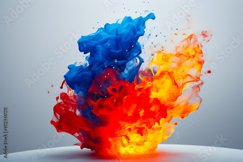 This striking graphic resource features bold red and blue flames, creating a powerful contrast against a white background. generative AI.