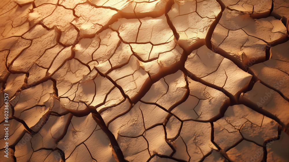 Cracked mud sand texture in a desert flood plain background wallpaper mud cracks. A.I. generated.