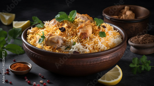 Biryani Rice in Bowl  Desi Food Indian Biryani In Bowl  Generative Ai