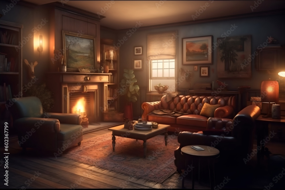 Fototapeta premium living room with fireplace