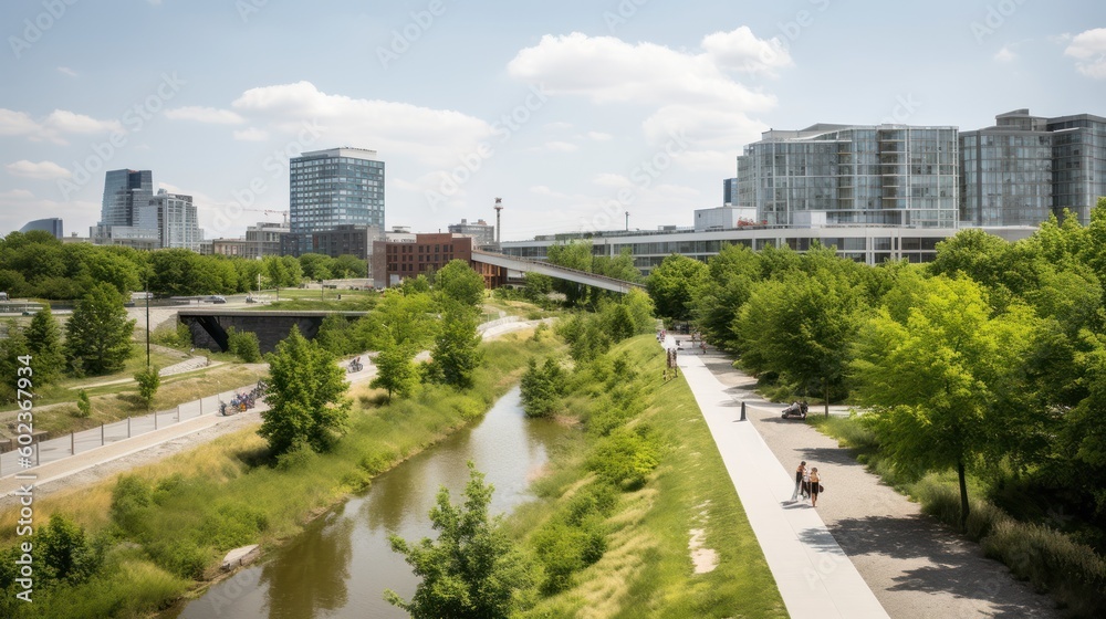 Fototapeta premium Canal flowing roadside Beautiful Natural Photograph Fresh Green Lifestyle