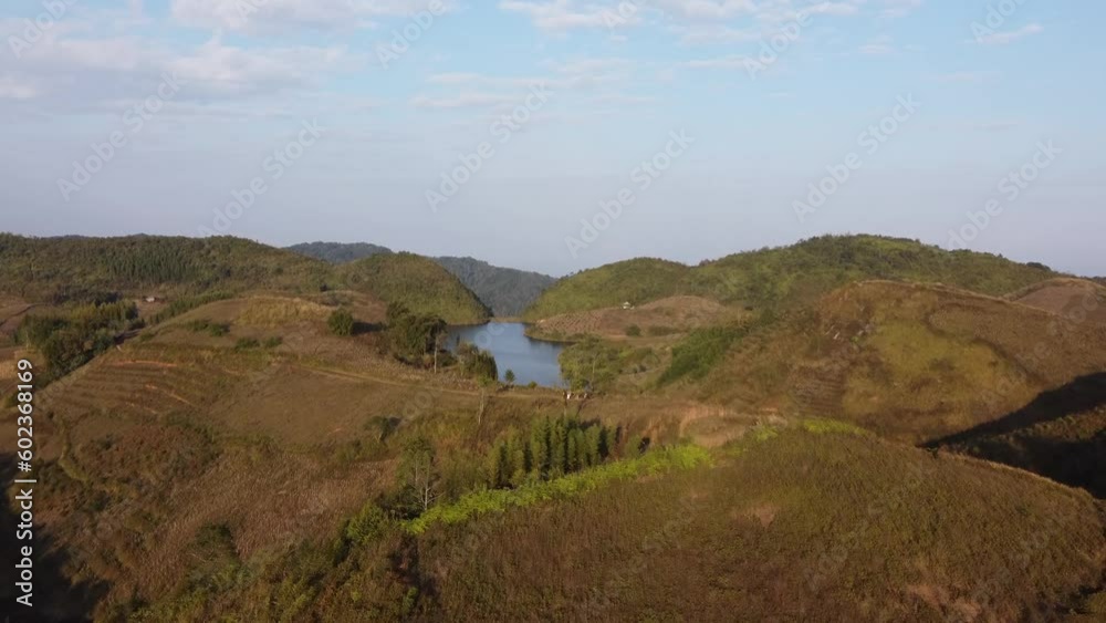 Aerial video over a small lake, on a sunny day Mai Chau - Vietnam Aerial video over a small lake, on a sunny day Mai Chau - Vietnam