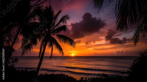 Beach sunset with palm trees and sky Beautiful Natural Photograph Fresh Green Lifestyle © Ahmad