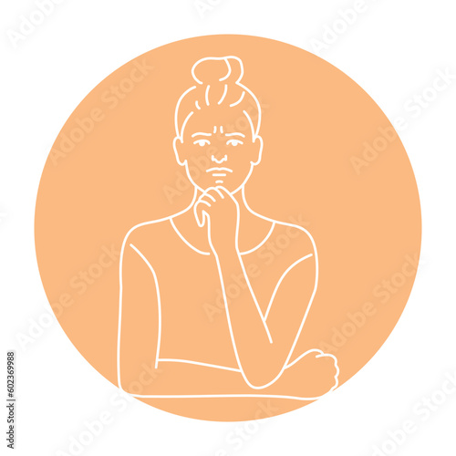 Female emotion of disgust color line illustration