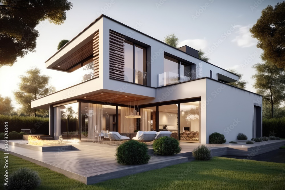 Modern real estate exterior architecture of luxury home in beautiful villa Generative AI - obrazy, fototapety, plakaty 