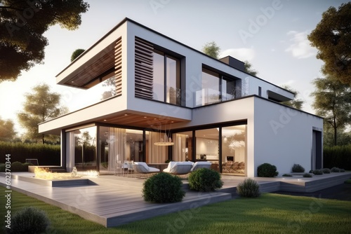 Modern real estate exterior architecture of luxury home in beautiful villa Gener Fototapet
