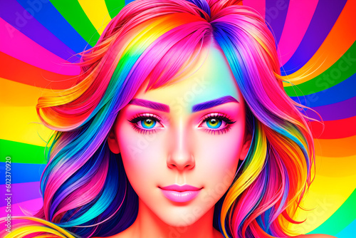 Portrait of a beautiful young woman with colorful hair. Beauty, fashion. Generative AI.