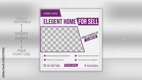 Real estate house sell social media posts or square banner template 