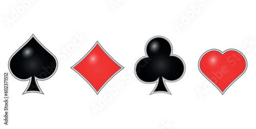 3d Suit deck of playing cards with silver border on transparent background