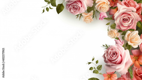 Photorealistic of a cute flower corner frame on white background with roses