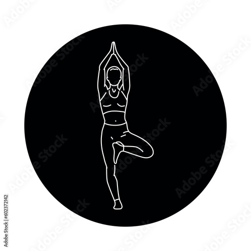 Tree pose vrikshasana color line illustration. Pictogram for web page