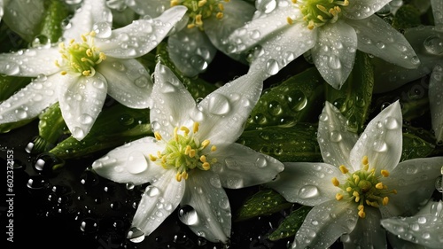 closeup fresh edelweiss with water droplets seamless  background generative AI
