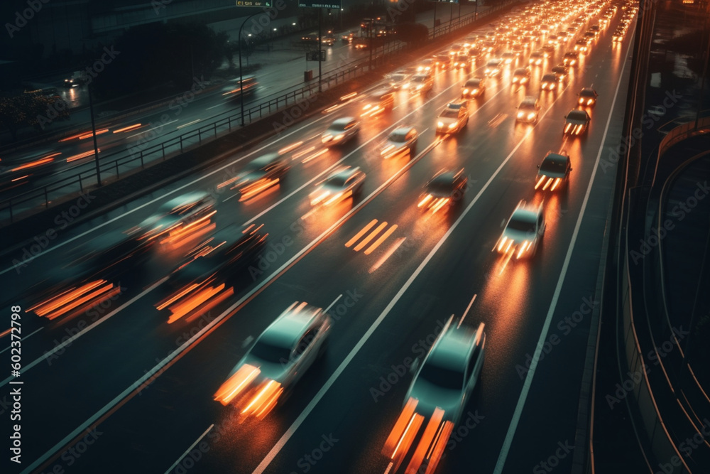 Expressway at night. High-speed movement. light trails on motorway highway. ai generated Expressway at night. High-speed movement. light trails on motorway highway. ai generated