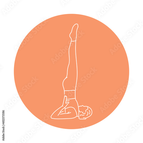 Sarvangasana pose of birch trees color line illustration. Pictogram for web page