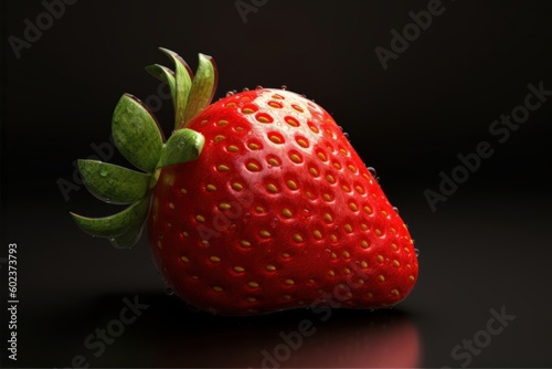 Red berry strawberry isolated on dark black background ai generative