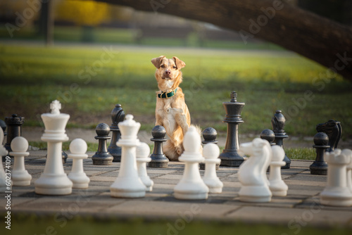 Obraz na płótnie Little red dog and big chess w salonie