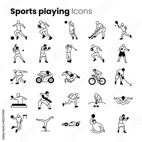 Sports playing vector icon set