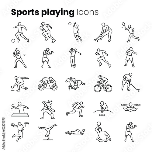 Sports playing vector icon set
