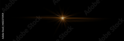 Star impact effect and light burst, neon glowing laser collision. On a black background.