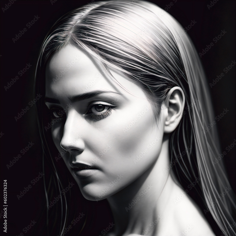 Fototapeta premium Artistic portrait of a female face. Generative AI.