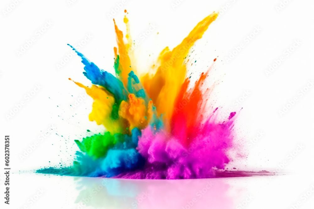 Colored powder explosion splashes on white. Generative Ai Edited