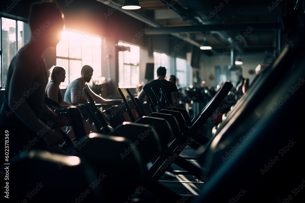 Fototapeta premium working out hard on treadmills training at the gym. Generative ai 