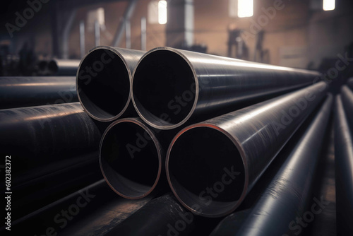 Hot rolled seamless steel pipes. Generative AI