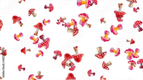 Candy Mushrooms. Mushrooms made of candy fall down the screen. 