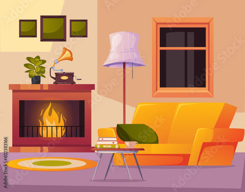 Home room interior workplace table desk furniture office concept. Vector graphic design illustration