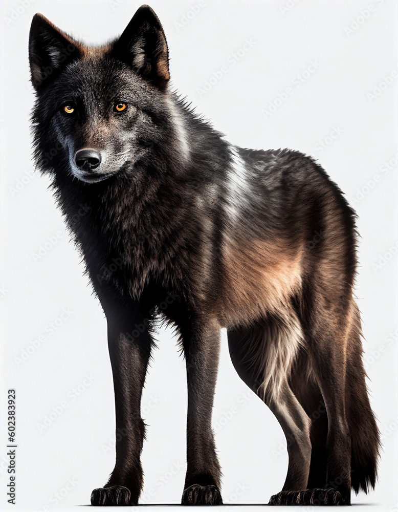 Black Wolf isolated in white background, Generative Ai Black Wolf isolated in white background, Generative Ai