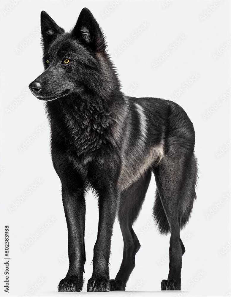 Black Wolf isolated in white background, Generative Ai Black Wolf isolated in white background, Generative Ai