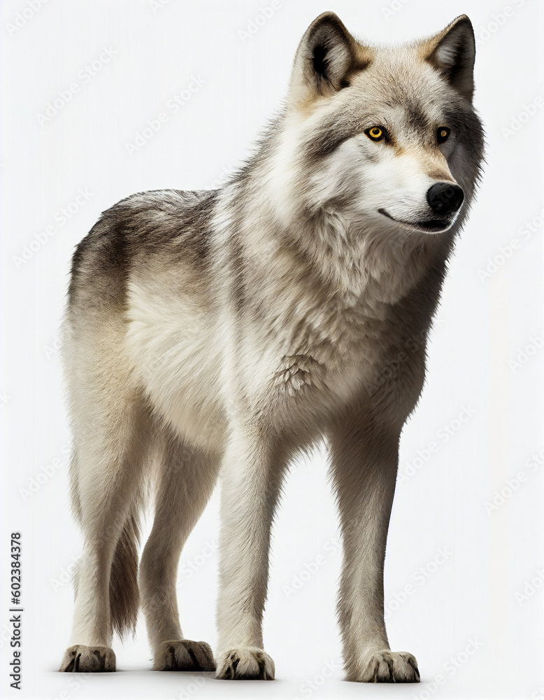 Obraz premium Wolf isolated in white background, Generative Ai