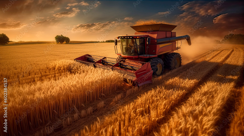 Fototapeta premium Сombine harvester working in the field. Generative AI.