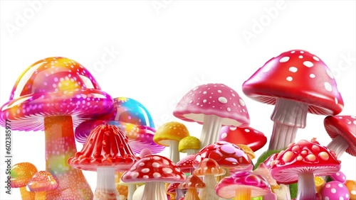Candy Mushrooms Forest. vibrant and whimsical scene of candy mushrooms bobbing up & down.