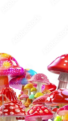 Candy Mushrooms Forest. vibrant and whimsical scene of candy mushrooms bobbing up & down.
